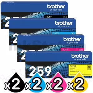 2 Sets of 4 Pack Genuine Brother TN-259 Super High Yield Toner Cartridges Combo [2BK,2C,2M,2Y]