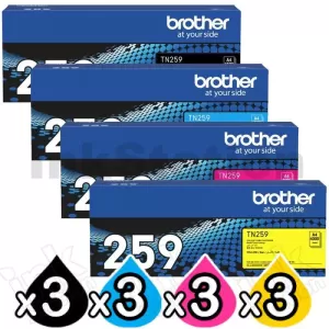 3 Sets of 4 Pack Genuine Brother TN-259 Super High Yield Toner Cartridges Combo [3BK,3C,3M,3Y]
