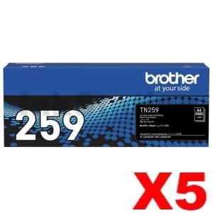 5 x Genuine Brother TN-259BK Black Super High Yield Toner Cartridge - 4,500 pages