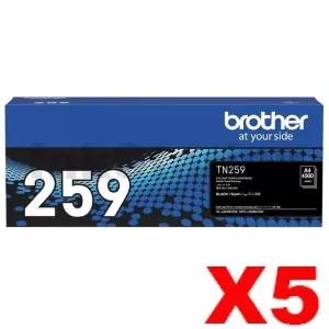 5 x Genuine Brother TN-259BK Black Super High Yield Toner Cartridge - 4,500 pages