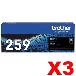 3 x Genuine Brother TN-259BK Black Super High Yield Toner Cartridge - 4,500 pages
