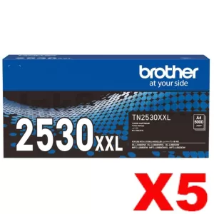 5 x Genuine Brother TN-2530XXL Super High Yield Toner Cartridge - 5,000 pages