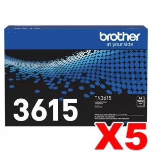 5 x Genuine Brother TN-3615 Ultra High Yield Toner Cartridge - 18,000 pages