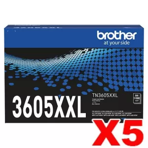5 x Genuine Brother TN-3605XXL Super High Yield Toner Cartridge - 11,000 pages