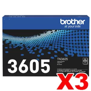 3 x Genuine Brother TN-3605 Toner Cartridge - 3,000 pages
