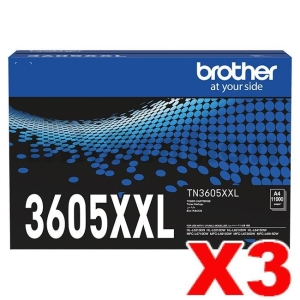 3 x Genuine Brother TN-3605XXL Super High Yield Toner Cartridge - 11,000 pages
