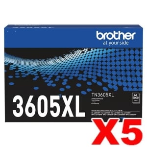 5 x Genuine Brother TN-3605XL High Yield Toner Cartridge - 6,000 pages