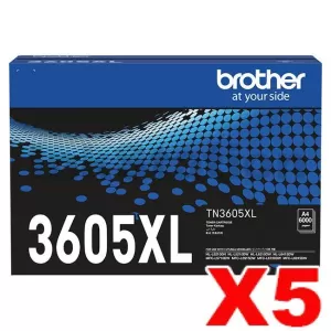 5 x Genuine Brother TN-3605XL High Yield Toner Cartridge - 6,000 pages