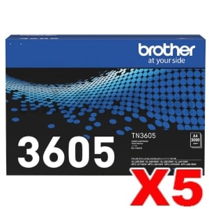 5 x Genuine Brother TN-3605 Toner Cartridge - 3,000 pages