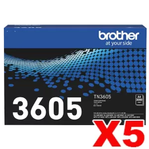 5 x Genuine Brother TN-3605 Toner Cartridge - 3,000 pages