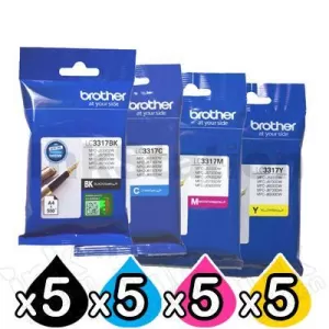 20 Pack Genuine Brother LC-3317 Ink Combo [5BK,5C,5M,5Y]