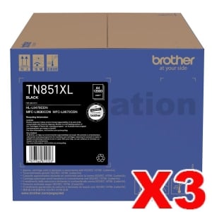3 x Genuine Brother TN-851XLBK Black High Yield Toner Cartridge - 12,000 pages