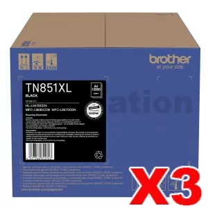 3 x Genuine Brother TN-851XLBK Black High Yield Toner Cartridge - 12,000 pages