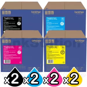 2 Sets of 4 Pack Genuine Brother TN-851XL High Yield Toner Cartridges Combo [2BK,2C,2M,2Y]