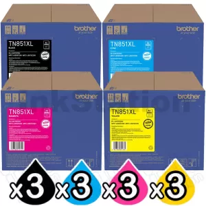 3 Sets of 4 Pack Genuine Brother TN-851XL High Yield Toner Cartridges Combo [3BK,3C,3M,3Y]