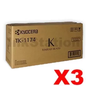 3 x Genuine Kyocera TK-1174 Black Toner Cartridge M2640IDW, M2040DN, M2540DN - 7,200 pages