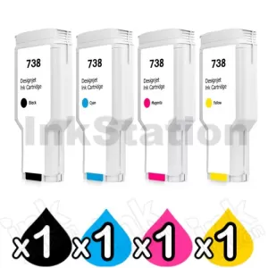 4 Pack HP 738B 738 Compatible 300ML DesignJet Ink Cartridges Combo 498P6A, 676M6A-676M8A [1BK,1C,1M,1Y]