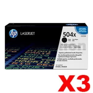 3 x HP CE250X (504X) Genuine Black Toner Cartridge - 10,500 Pages