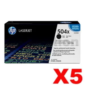5 x HP CE250X (504X) Genuine Black Toner Cartridge - 10,500 Pages