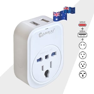 Sansai USB-C + USB-A USB Travel Adaptor with 1 Inbound Outlet (STV-907AC)