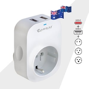 Sansai USB-C + USB-A USB Travel Adaptor with 1 Inbound Outlet (STV-607AC)