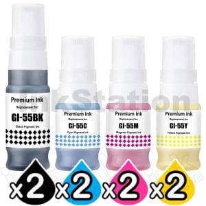 8-Pack Compatible Canon GI-55 Ink Bottle Combo [2BK,2C,2M,2Y]