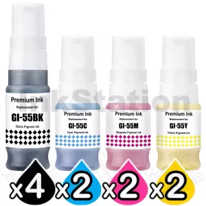 10-Pack Compatible Canon GI-55 Ink Bottle Combo [4BK,2C,2M,2Y]
