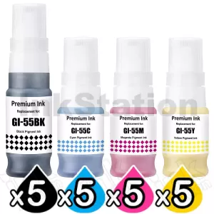 20-Pack Compatible Canon GI-55 Ink Bottle Combo [5BK,5C,5M,5Y]