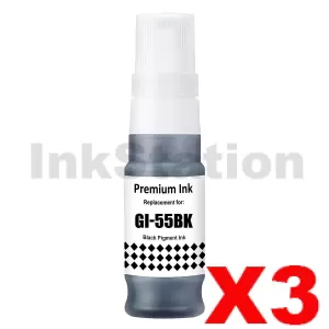 3 x Compatible Canon GI-55BK Black Ink Bottle - 3,000 pages