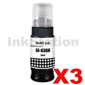 3 x Compatible Canon GI63BK Black Ink Bottle - 70ML