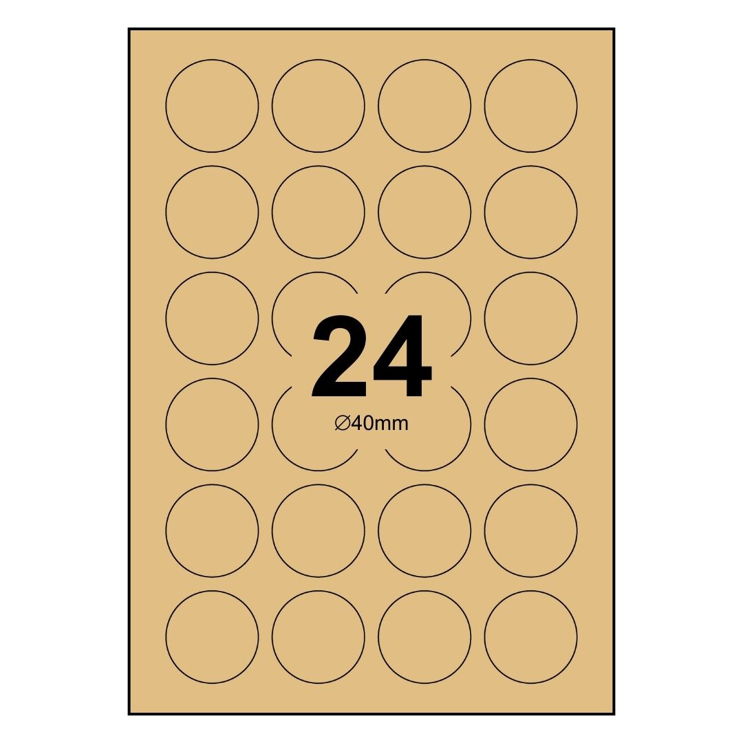 10 Sheets A4 Kraft Brown Paper Laser Inkjet Sticker Labels 40mm Round 