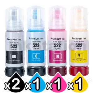 5-Pack Compatible for Epson T522 EcoTank Ink Bottle [2BK+1C+1M+1Y]