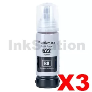 3 x Compatible for Epson T522 Black Ink Bottle [C13T00M192]