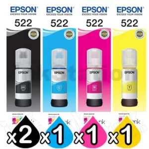 5-Pack Genuine Epson T522 EcoTank Ink Bottle [2BK+1C+1M+1Y]
