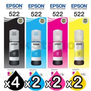 10-Pack Genuine Epson T522 EcoTank Ink Bottle [4BK+2C+2M+2Y]