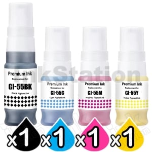 4-Pack Compatible Canon GI-55 Ink Bottle Combo [1BK,1C,1M,1Y]