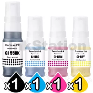 4-Pack Compatible Canon GI-55 Ink Bottle Combo [1BK,1C,1M,1Y]