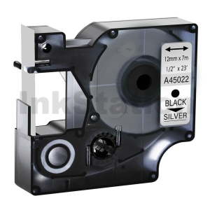 Dymo SD45022 / S0720620 Compatible 12mm Black Text on Silver Label Cassette - 7 meters