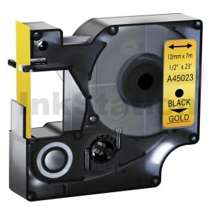 Dymo SD45023 / S0720630 Compatible 12mm Black Text on Gold Label Cassette - 7 meters