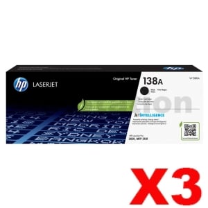 3 x HP 138A W1380A Genuine Black Toner Cartridges - 1,500 Pages
