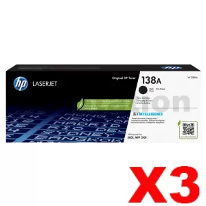 3 x HP 138A W1380A Genuine Black Toner Cartridges - 1,500 Pages
