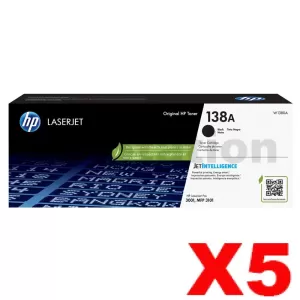 5 x HP 138A W1380A Genuine Black Toner Cartridges - 1,500 Pages