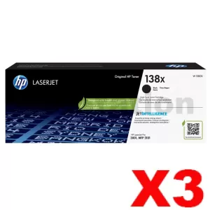 3 x HP 138X W1380X Genuine Black High Yield Toner Cartridges - 4,000 Pages