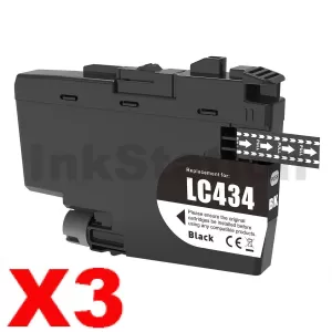 3 x Compatible Brother LC-434BK Black Ink Cartridge - 750 pages