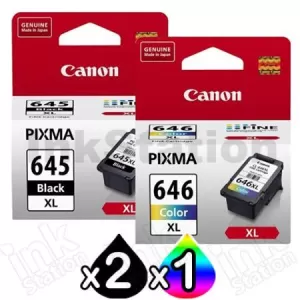 3-Pack Canon PG-645XL, CL-646XL Genuine [2Black + 1Colour] High Yield Ink Combo